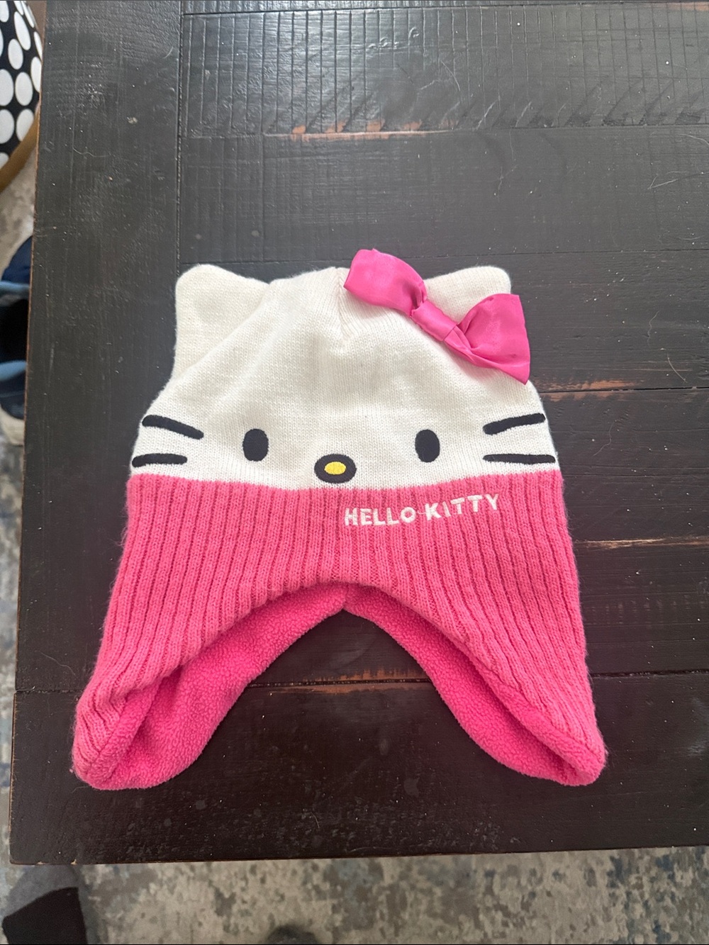 Hello Kitty Pink & Cream Earflap Beanie with Bow